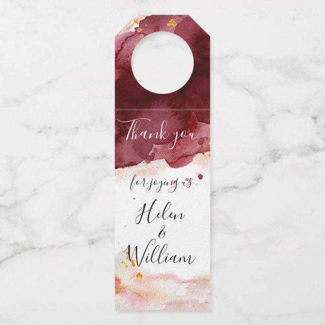 Colgador Para Botellas Acuarela dorada y burdeos (Anverso)