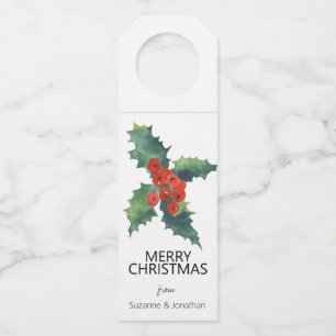 Colgador Para Botellas Acuarela Hojas de Acebo de Navidad