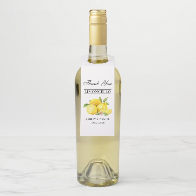 Colgador Para Botellas Acuarela Limones Limoncello Boda Kraft (En botella)