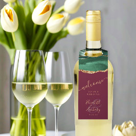 Colgador Para Botellas Agata Verde Esmeralda Dorado Burgundy Boda Bienven
