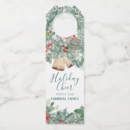 Colgador Para Botellas Alegría Navideña Rojo Acebo y Campanas Rústicas