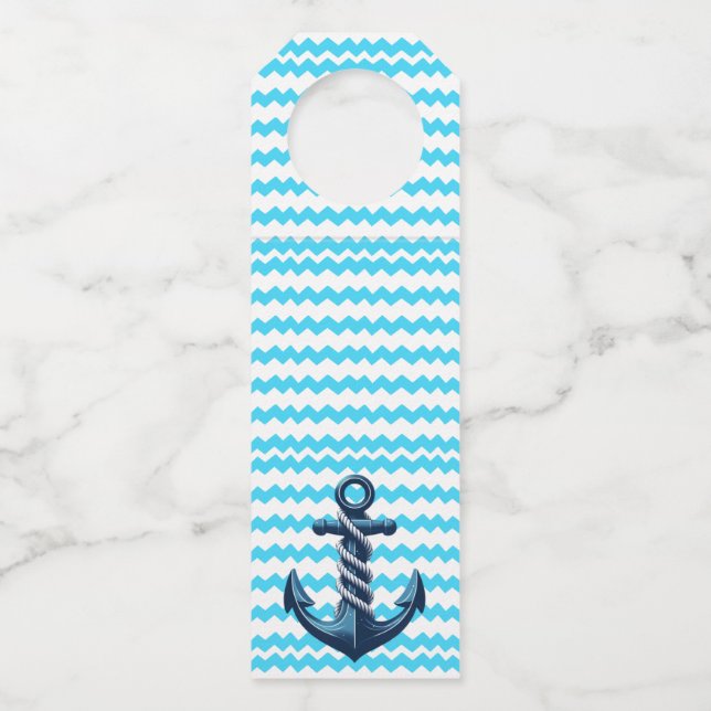 Colgador Para Botellas Ancla azul con olas azules (Anverso)