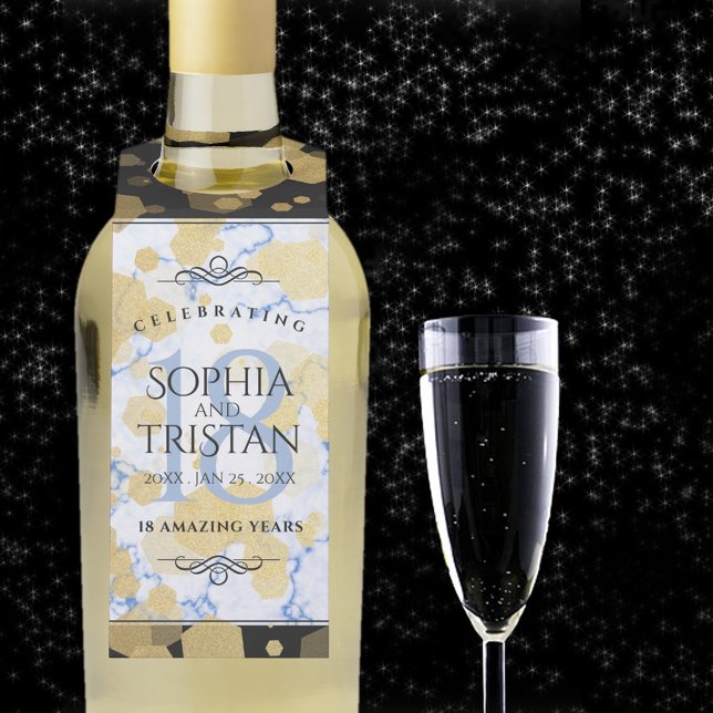 Colgador Para Botellas Aniversario de bodas de porcelana del siglo XVIII  (18th wedding anniversary bottle hanger with champagne flute on a starry night sky.)