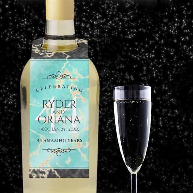 Colgador Para Botellas Aniversario de bodas de turquesa número 44 elegant (44th turquoise wedding anniversary with champagne flute on a starry night sky.)