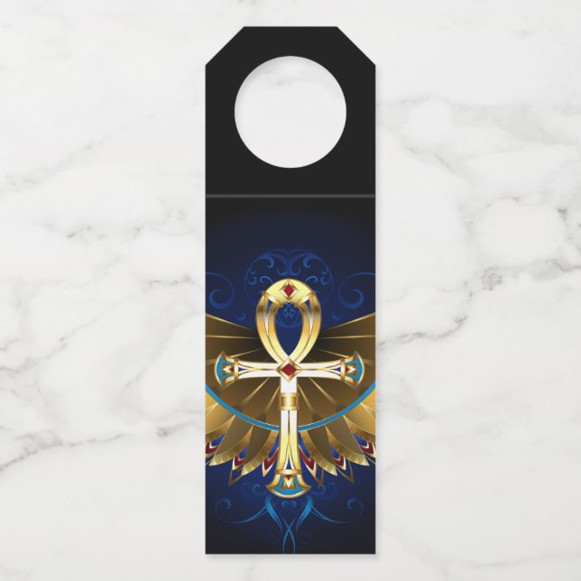 Colgador Para Botellas Ankh de oro con alas (Anverso)