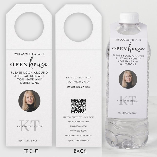 Colgador Para Botellas Apertura de casas y agentes inmobiliarios Foto Cód (Open Houses & Real Estate Agents Photo QR Code Bottle Hanger Tag)