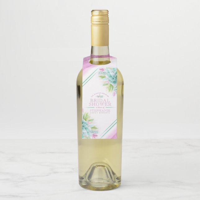Colgador Para Botellas Arte de acuarela suculenta verde rosa boda persona (En botella)