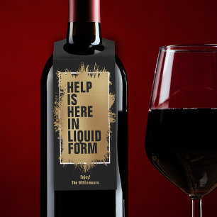 Colgador Para Botellas AYUDA ESTÁ AQUÍ Relieve metalizado dorado de texto