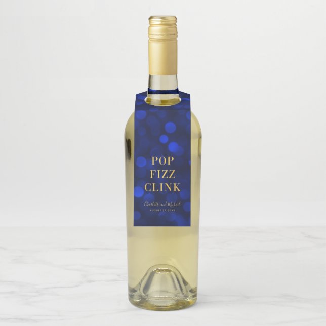 Colgador Para Botellas Azul Zafiro Bokeh Dorado Falso Pop Burbuja Brillo (En botella)