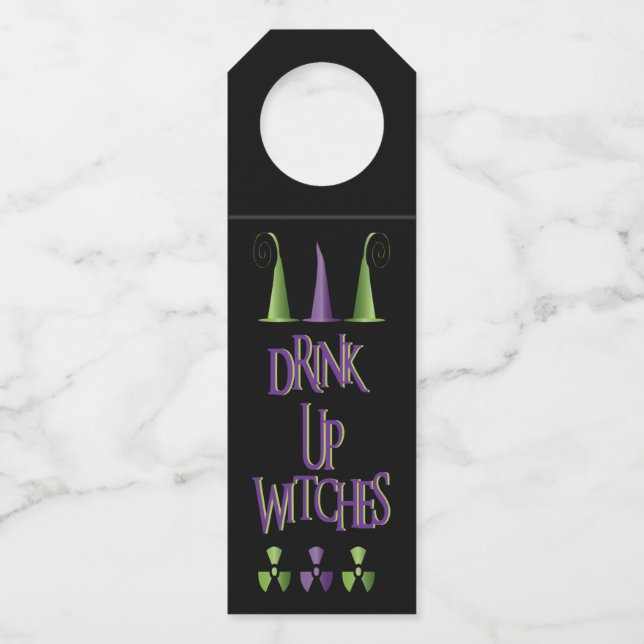 Colgador Para Botellas Bebida Divertida de Halloween Brujas Púrpura Verde (Anverso)