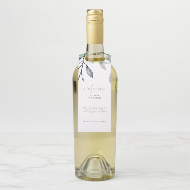 Colgador Para Botellas Bienvenida a Boda Botánico de Caligrafía (En botella)
