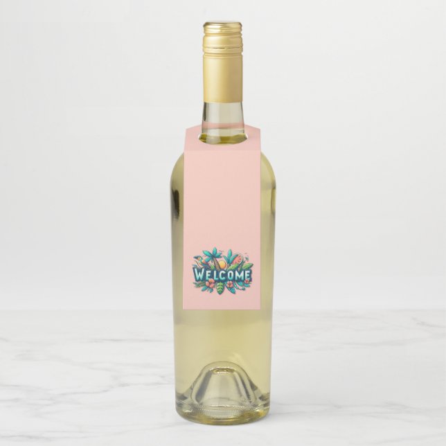 Colgador Para Botellas Bienvenida tropical/hawaiana colorida (En botella)
