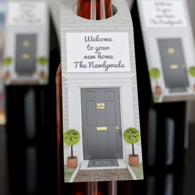 Colgador Para Botellas Bienvenidos a su nuevo hogar (A housewarming bottle tag for the Newlyweds or New Neighbors. Just add your text)