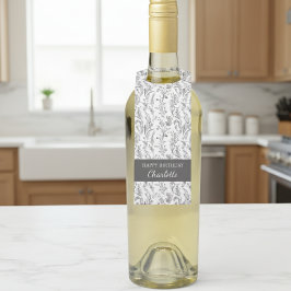 Colgador Para Botellas Black White Toile Floral Custom Name Gift