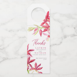 Colgador Para Botellas Boda botánico de color orquídea roja gracias