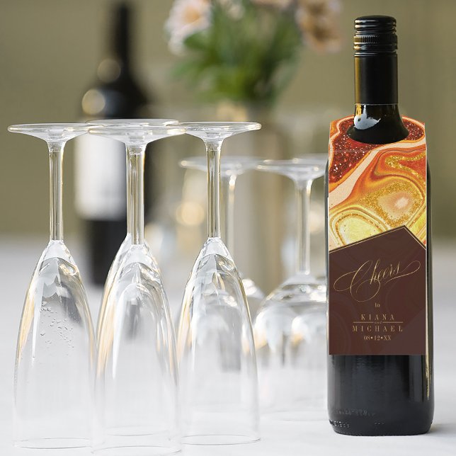 Colgador Para Botellas Boda de Ágata Abstracta Aplausos Naranja Caliente  (Wine Bottle In Situ)