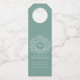 Colgador Para Botellas Boda de arte en monograma de hoja de hojas de colo