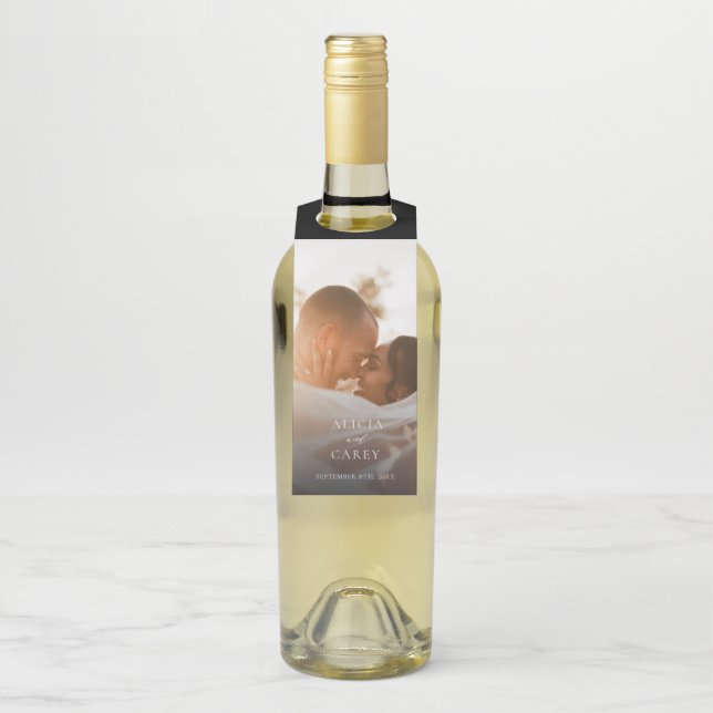 Colgador Para Botellas Boda de Caligrafía de Foto Elegante (En botella)