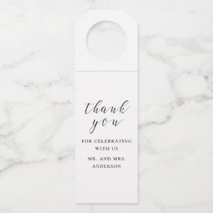 Colgador Para Botellas Boda de caligrafía en blanco y negro gracias
