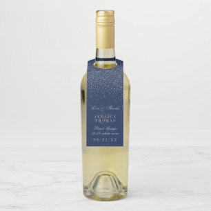 Colgador Para Botellas Boda de Confetti Azul y Glam Plata de Marina