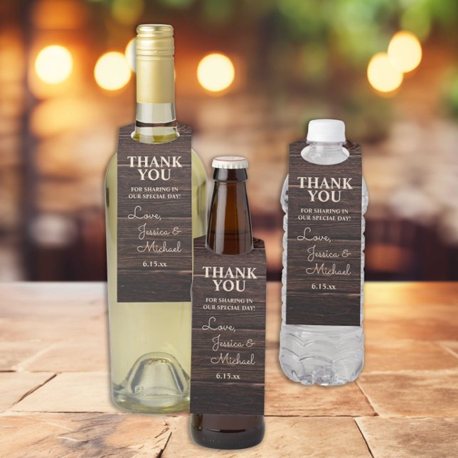 Colgador Para Botellas Boda de Crema Rusa de Madera (Rustic wood wedding "Thank you" bottle hangers)