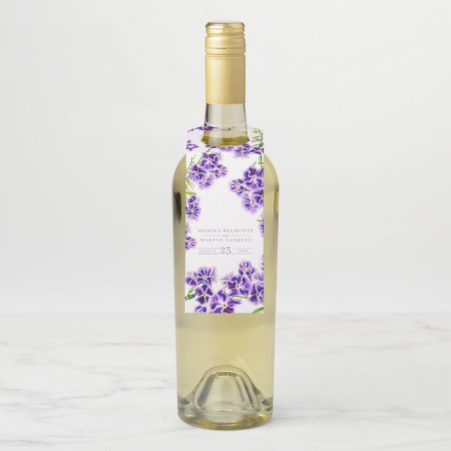 Colgador Para Botellas Boda de flores de acuarela de duranta púrpura (En botella)