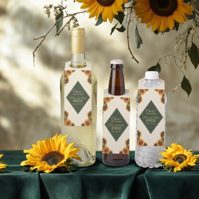 Colgador Para Botellas Boda de girasol Bosque Verde y Oro (Subido por el creador)