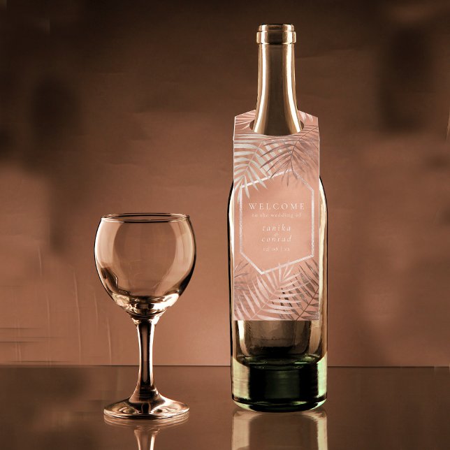 Colgador Para Botellas Boda de hojas de palmera exuberante Bienvenido Ter (Wine Bottle In Situ)