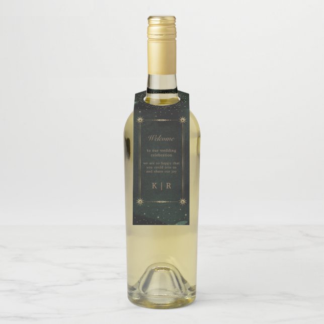 Colgador Para Botellas Boda de oro de Esmeralda Celeste (En botella)