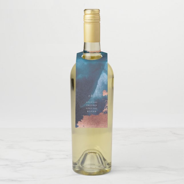 Colgador Para Botellas Boda de oro de la Marina Azul Moody Rosa (En botella)