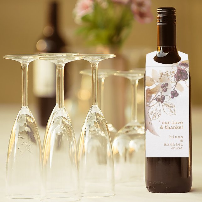 Colgador Para Botellas Boda de Otoño Dorado Berries Amor Gracias ID655 (Wine Bottle In Situ)