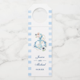 Colgador Para Botellas Boda de Playa Floral Náutica Acuarela con Ancla