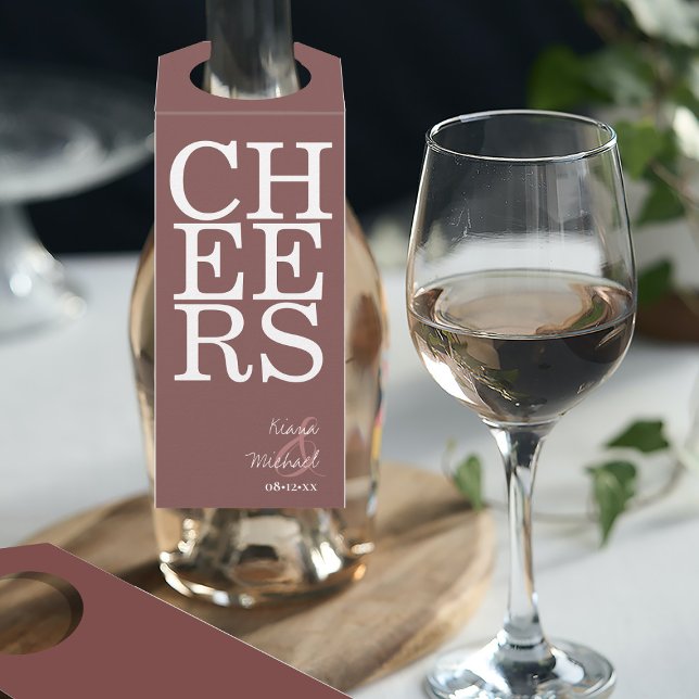 Colgador Para Botellas Boda de Reflexiones Cheers Cinnamon Rosa ID774 (Front/Back In Situ)