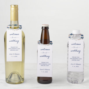 Colgador Para Botellas Boda floral acuarela azul vintage