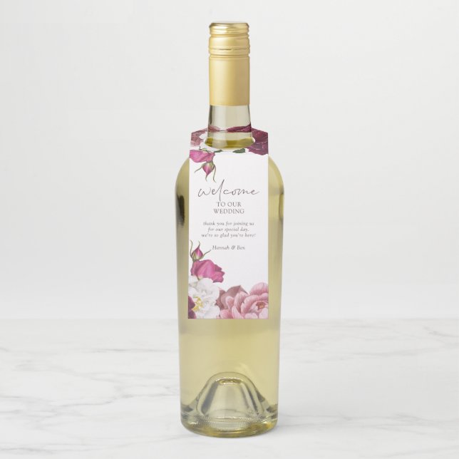 Colgador Para Botellas Boda Floral Burgundy Bienvenida (En botella)