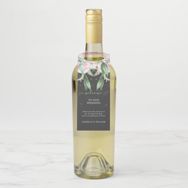Colgador Para Botellas Boda Floral de Lujo Negro y Rosa (En botella)