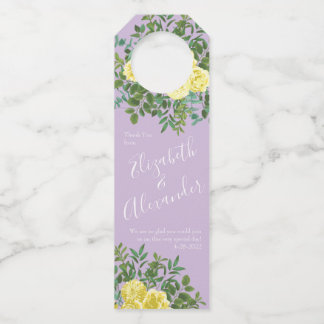 Colgador Para Botellas Boda floral de rosa púrpura lila y amarillo claro
