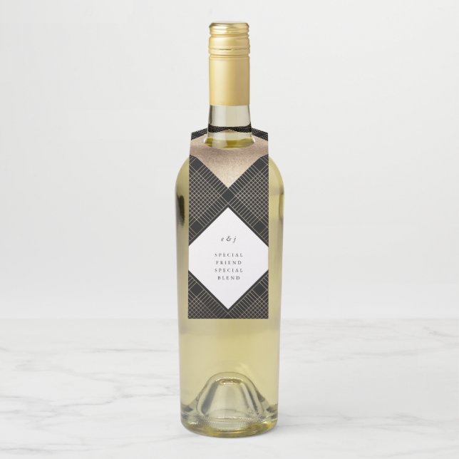 Colgador Para Botellas Boda Gatsby de oro negro geométrico de diamantes (En botella)