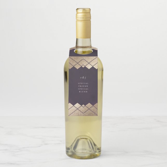 Colgador Para Botellas Boda Gatsby Geométrico Purple Gold (En botella)