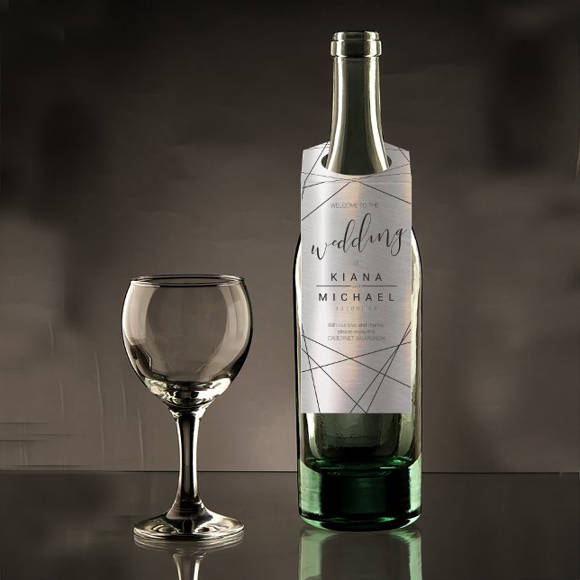 Colgador Para Botellas Boda geométrico metálico Silver/Black ID648 (Wine Bottle In Situ)