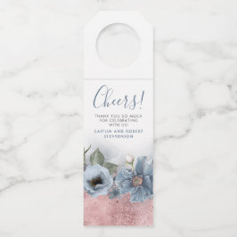 Colgador Para Botellas Boda moderna con azul polvoriento y brillo de oro