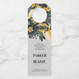Colgador Para Botellas Boda moderna floral con acuarela gris y amarilla