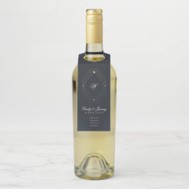 Colgador Para Botellas Boda Monograma de caligrafía azul de la marina clá