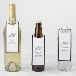Colgador Para Botellas Boda Monograma Minimalista Negro Blanco Elegante
