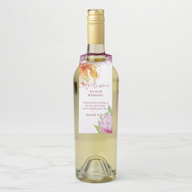 Colgador Para Botellas Boda personalizado de acuarela floral (En botella)