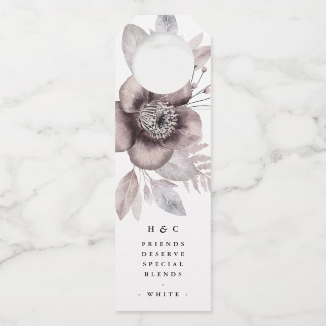 Colgador Para Botellas Boda Romántica Elegante con Acuarela Floral (Anverso)