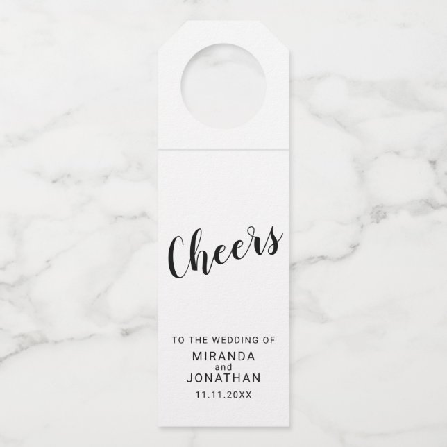 Colgador Para Botellas Boda rústica con letra moderna 'Cheers' (Anverso)