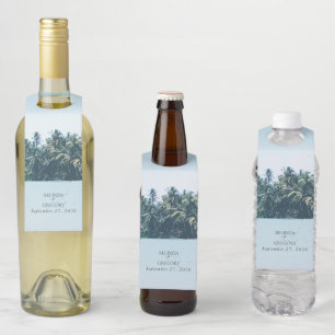 Colgador Para Botellas Boda Tropical Acuarela Palmeras y Playa