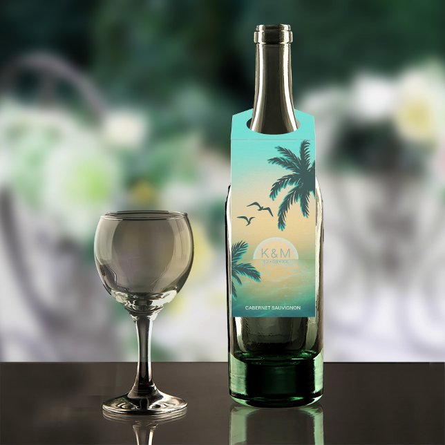 Colgador Para Botellas Boda Tropical Isle Sunrise Teal ID581 (Wine Bottle In Situ)