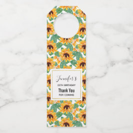 Colgador Para Botellas Bonito Sunflowers Amarillo y Patrón Verde Cumpleañ